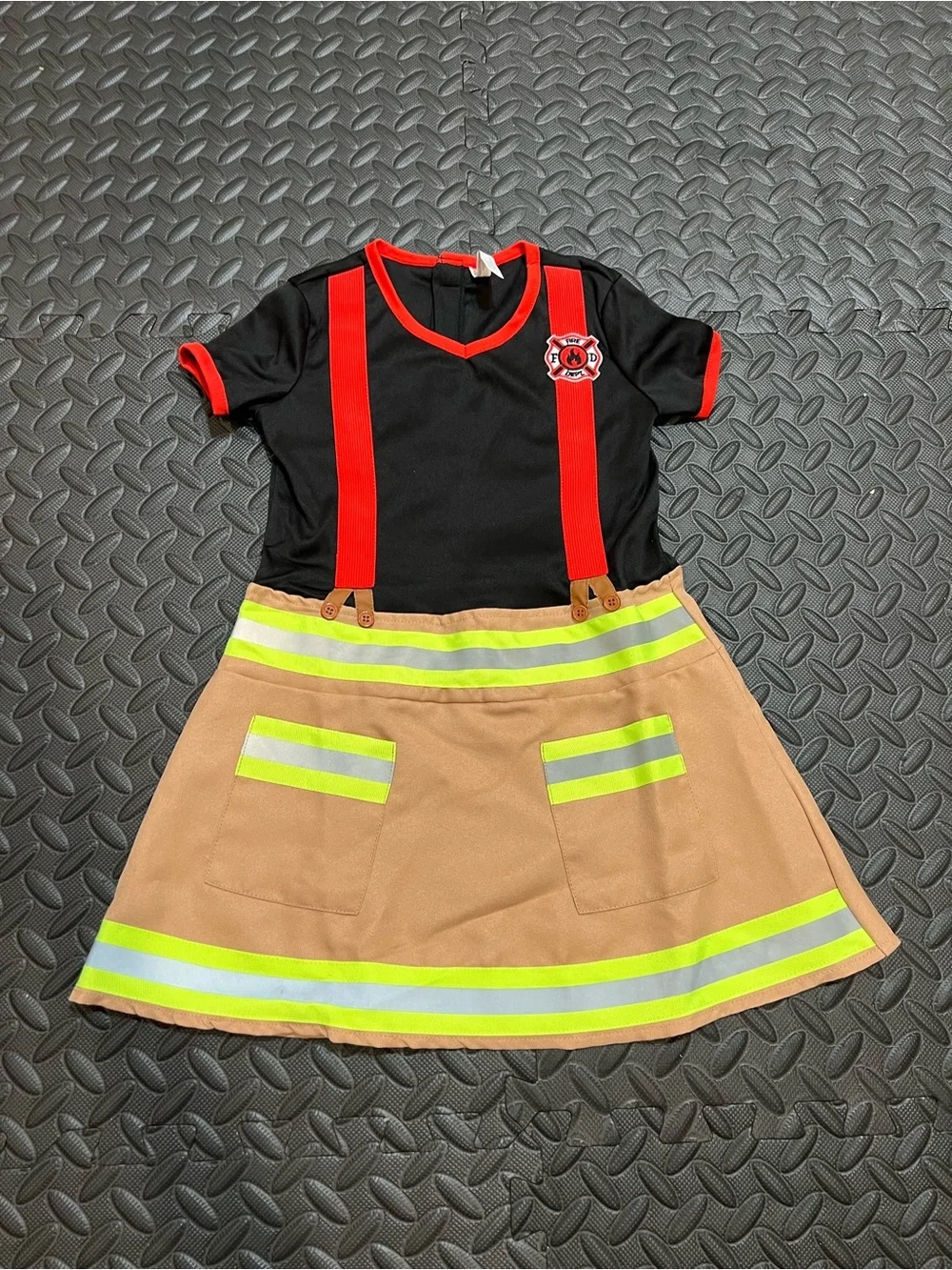 Firefighter Costume Dress with Reflective Trim - Black & Tan